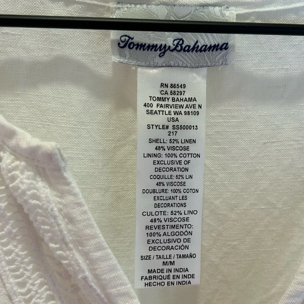 TOMMY BAHAMA WHITE ST. LUCIA SPLIT NECK LINEN BLEND DRESS SIZE MEDIUM
